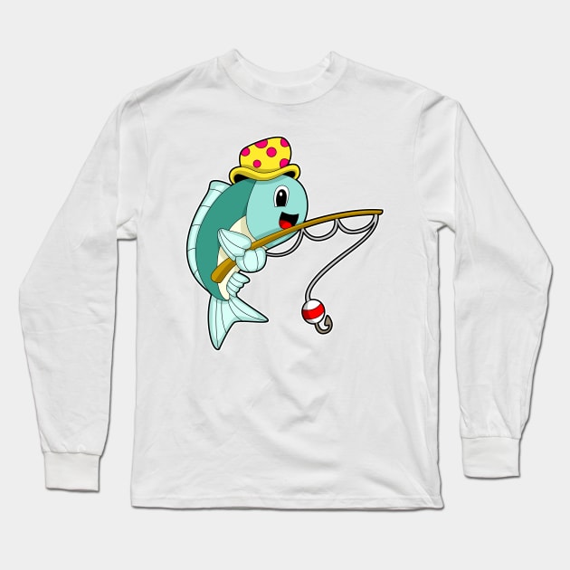 Fish at Fishing with Fishing rod & Hat Long Sleeve T-Shirt by Markus Schnabel